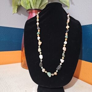 Mixed Stone Beaded Necklace | Natural Gemstones | 18” Drop | Boho Style